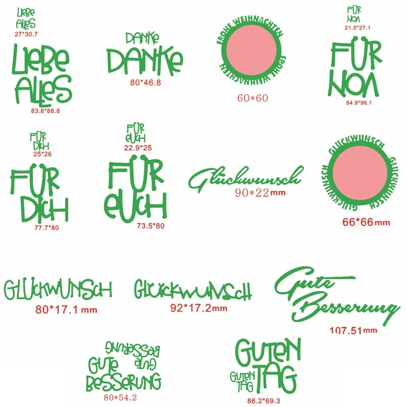 German Phrases+Words Die Cuts For Card Making Various German Phrases+Words dies scrapbooking metal cutting dies new 2019