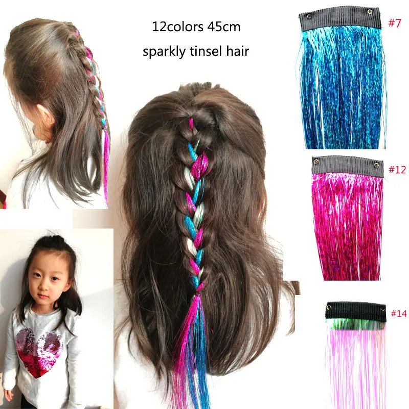 

5PCS Same Color Dazzles Glitter Silk Hair Tinsel With BB Clip Sparkle Shiny Rainbow Hair Accessories Party Accessories For Women