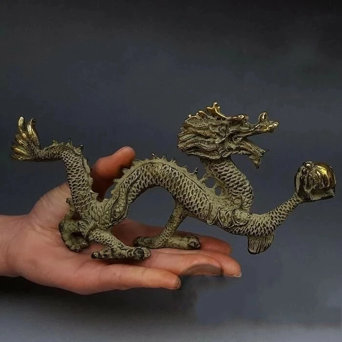 

Chinese Fengshui Bronze Zodiac Year Dragon Dragons Animal Hold Bead Statue