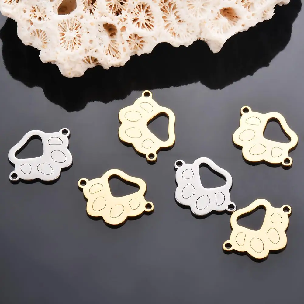 50pcs/Lot Stainless Steel Charm Connector Dog Pet Paw Silver Gold Tone Pendants Jewelry Making DIY For Men Women