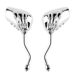 1 Pair Left Right Universal Motorcycle Chrome Skull Hands Side Rear View Mirrors