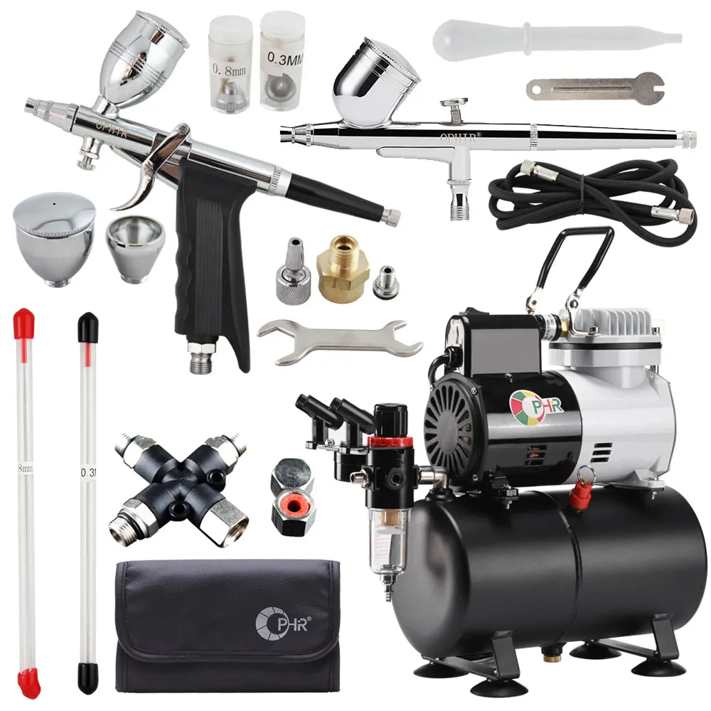 OPHIR Airbrush Kit Temporary Tattoo Air Compressor with Splitter  for Body Paint & Body Art_AC115+004A+069+038