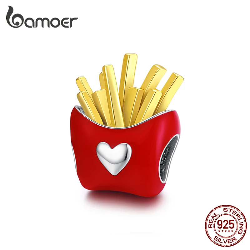 bamoer Delicious Fries  Metal Beads Sterling Silver 925 Enamel Charm fit Original Silver Bracelet DIY Jewelry make  SCC1606