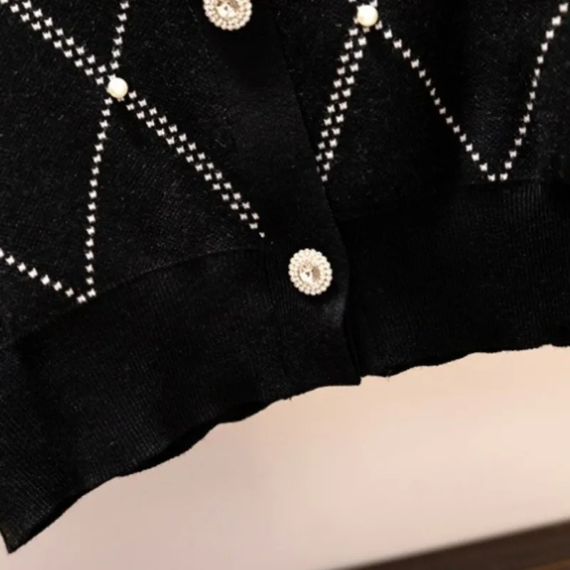 Patchwork Single Breasted V-Neck Knitted Coat Women Christmas Black Cardigan Sweater Knitted Loose Oversized Jumper Jacket Coat