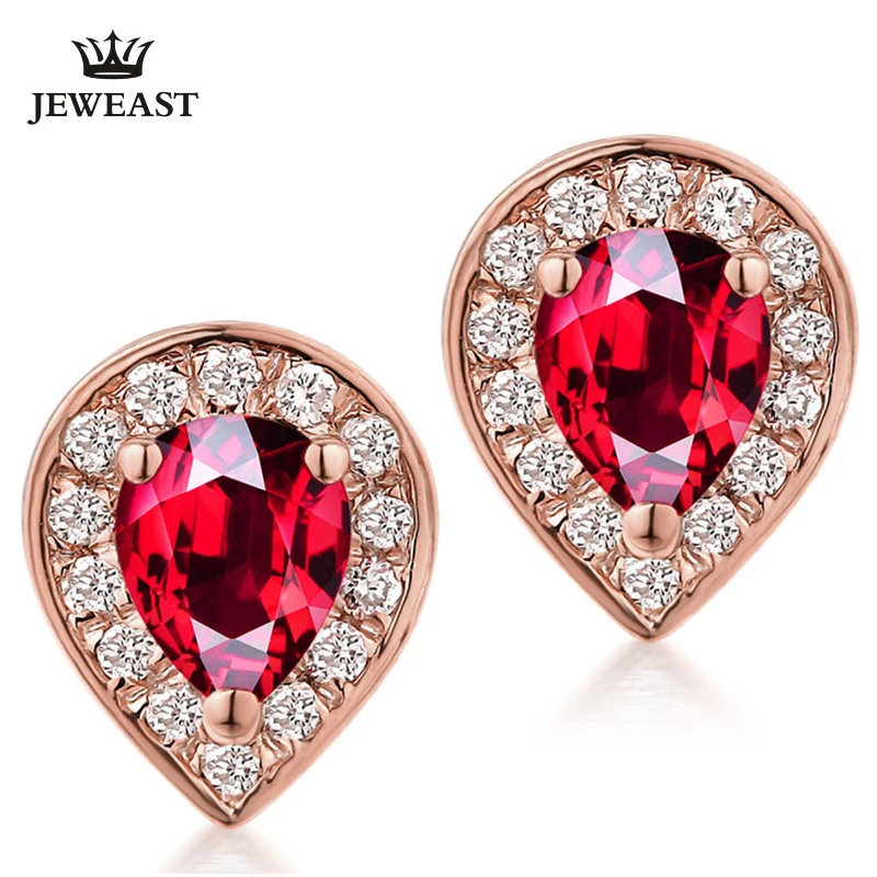 MAQ Natural ruby 18K Pure Gold Earring Real AU 750 Solid Gold Earrings  Diamond  Trendy  Fine Jewelry Hot Sell New 2023