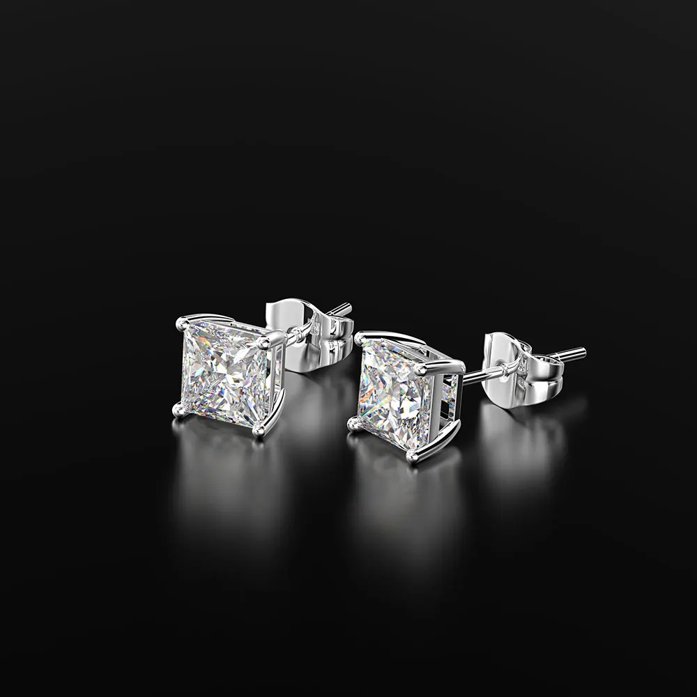 Ten colour 925 Sterling Silver Created 6MM Princess-cut Simulated Diamond Anniversary Wedding Earrings Fine Jewelry Gift