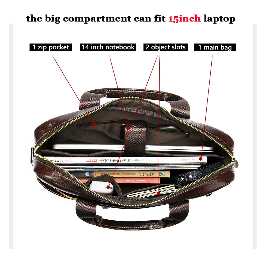 ويتستال الرجال حقيبة جلدية ل 14 حقيبة لابتوب الكمبيوتر رجل Briefacase جلد طبيعي حقيبة ساع للوثائق A4 محفظة
