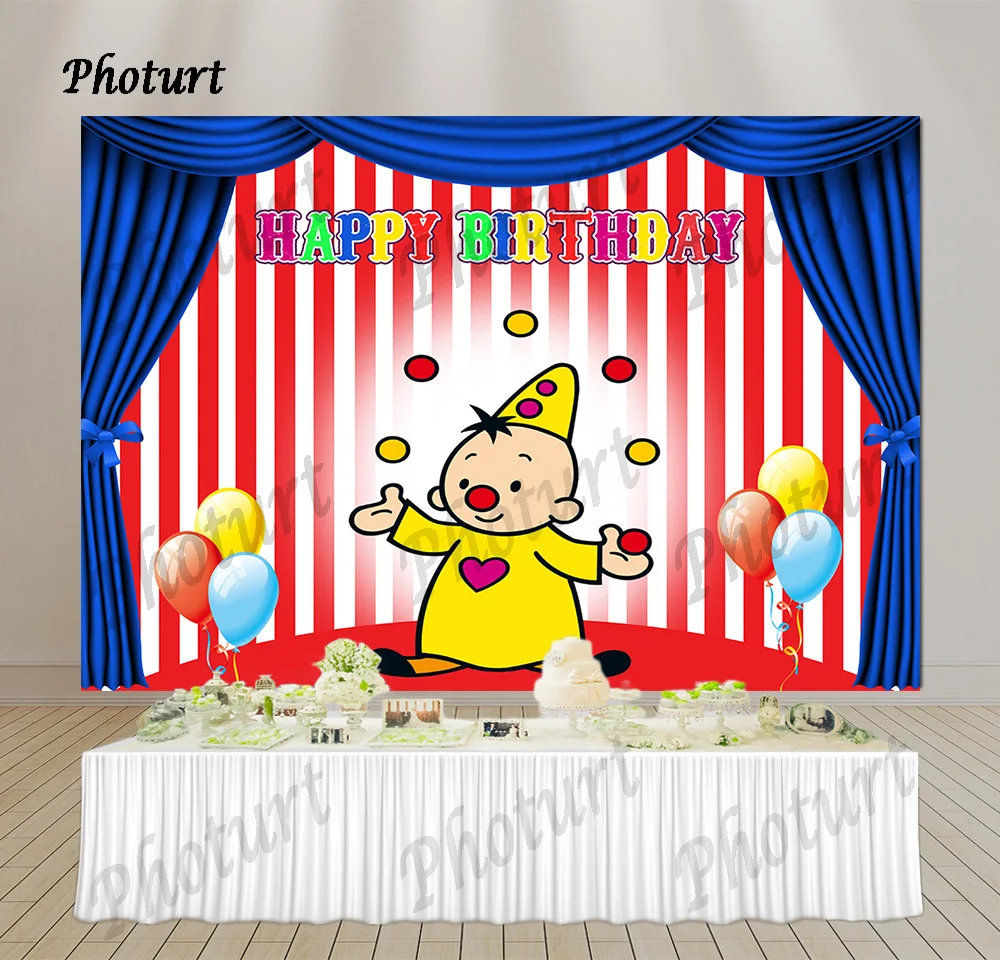 

PHOTURT Bumba Backdrop Kids Birthday Party Background Blue Curtain Circus Stage Stripes Vinyl Banner Photography Studios Props