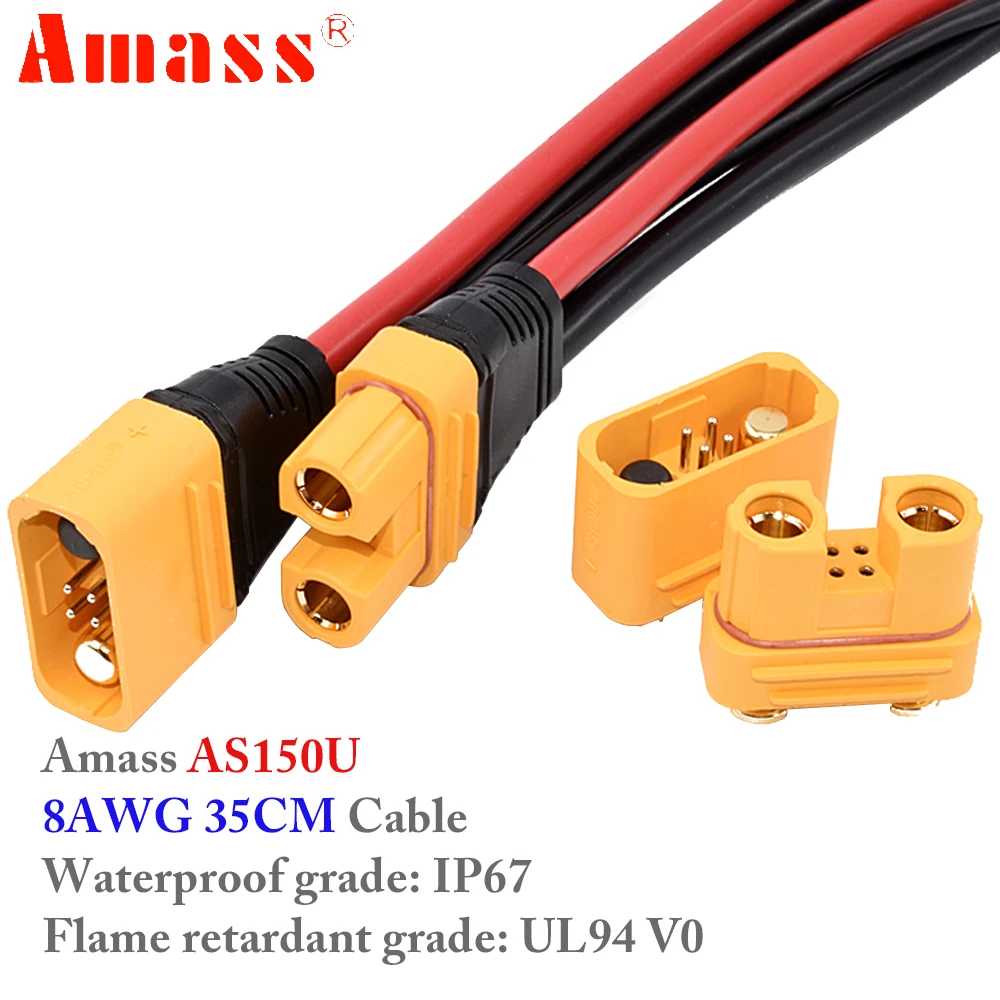 

Amass AS150U 70A Copper Plated Male/Female Plug Connector 8AWG Silicone Cable For RC Lipo FPV Racing Plant Protection Drone