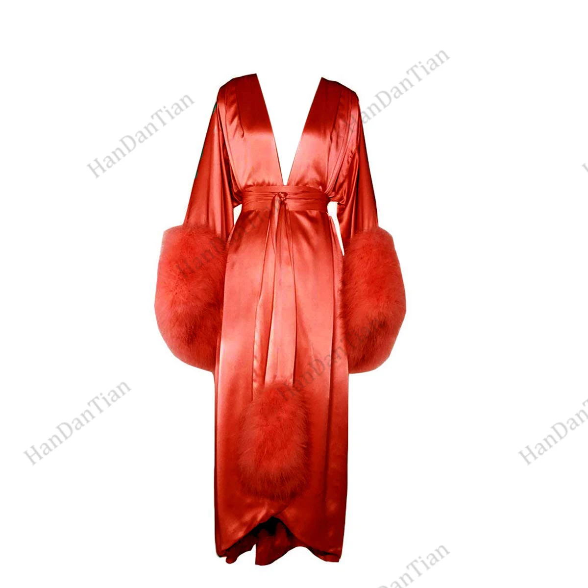 Frauen Robe Pelz Nachthemd Bademantel Nachtwäsche Feder Braut Robe mit Gürtel