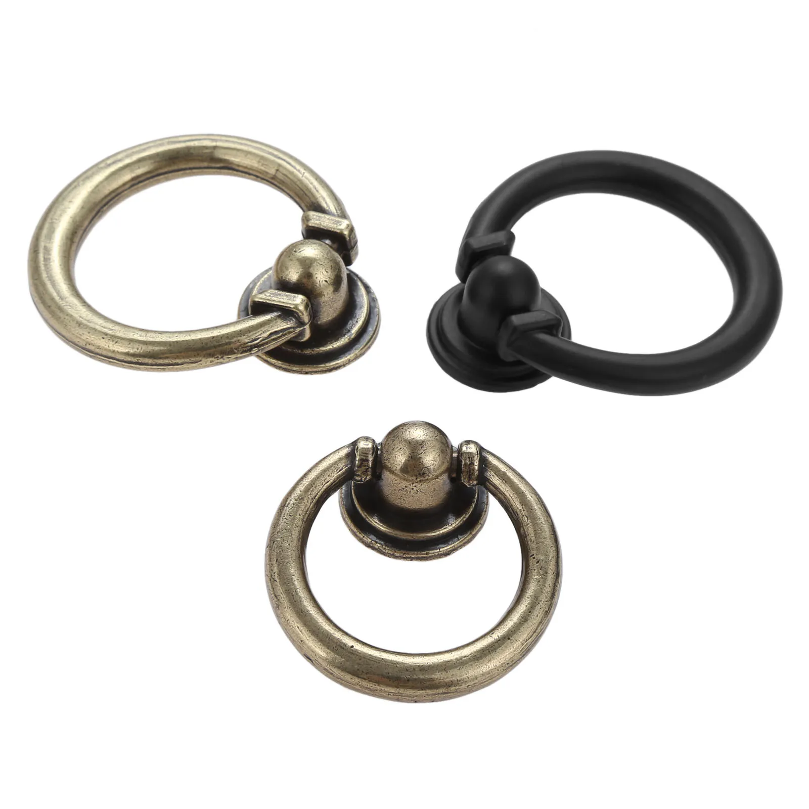 DRELD 1Pc Vintage Cabinet Furniture Knob Zinc Alloy Drawer Pull Ring Bronze/Black Kitchen Cupboard Closet Door Handles 35/40mm