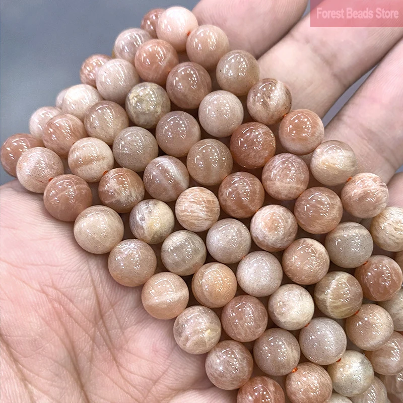 Smooth Peach Sunstone Round Loose Beads for Jewelry Making Natural Stone Beads DIY Bracelet Accessories  4/6/8/10/12mm 15'' Inch