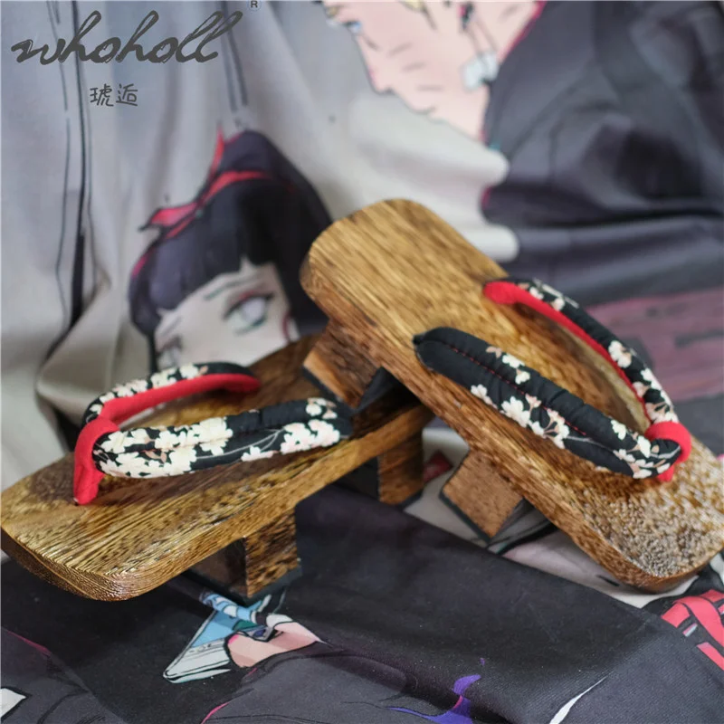 WHOHOLL Clogs Summer Women Slippers Japanese Wood Geta Flip Flops Cosplay Shoes Animation Rem Samurai Sandals Slippers