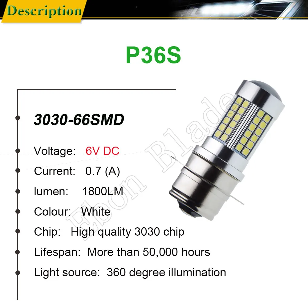 2Pcs P36S LED Car Bulb 3030 66SMD White 6000K Auto Fog Light DRL Stoplight Lamp 6V 12V 24V 30V DC Automobile Vehicle Styling