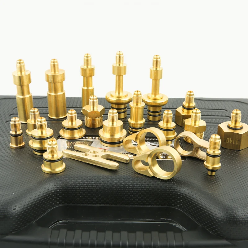 Juego de adaptadores de herramientas de detección de automóviles, 77 Uds., para coche europeo, americano, Asia, Kit de prueba de fugas de aire acondicionado, herramienta de reparación de automóviles