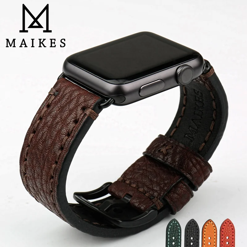 

MAIKES Высококачественная коровья кожа для Apple Watch Band 45 мм 41 мм серия 7/6/5/se для iWatch ремешок 44 мм 40 мм браслеты Ремешки для наручных часов