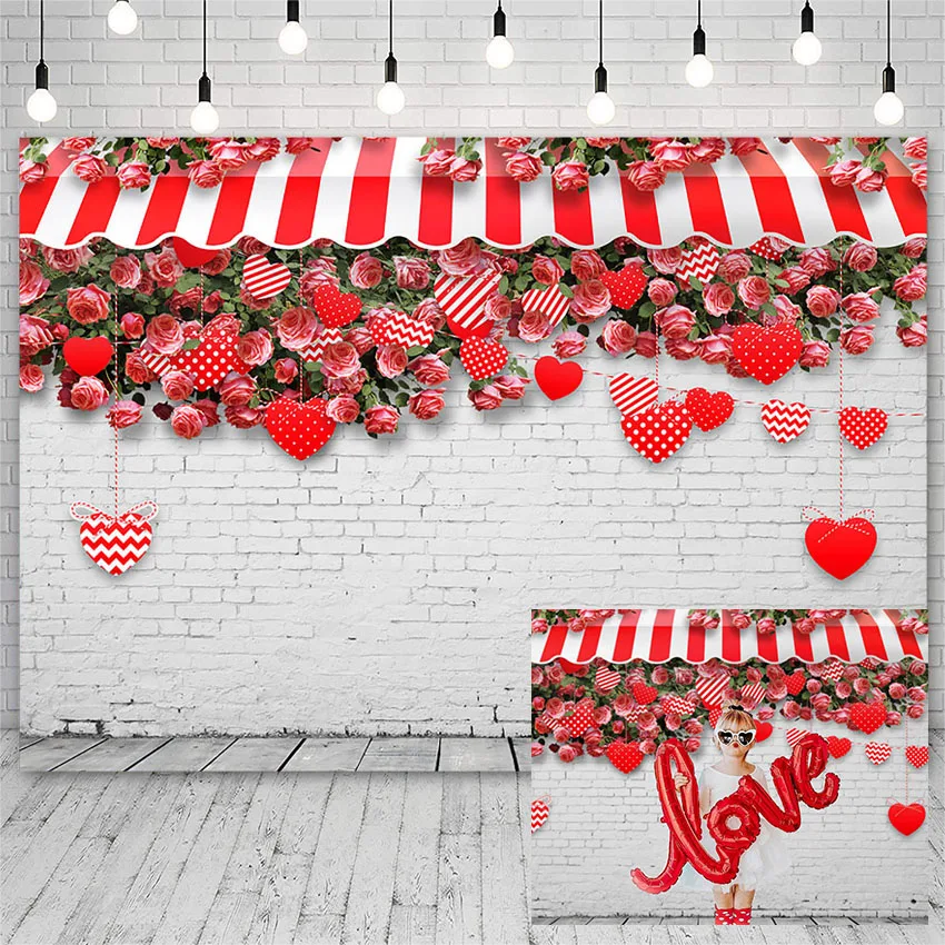 

Avezano Valentine's Day Photography Background Rose Flowers Brick Wall Romantic Portrait Backdrops Photo Studio Photozone Decor