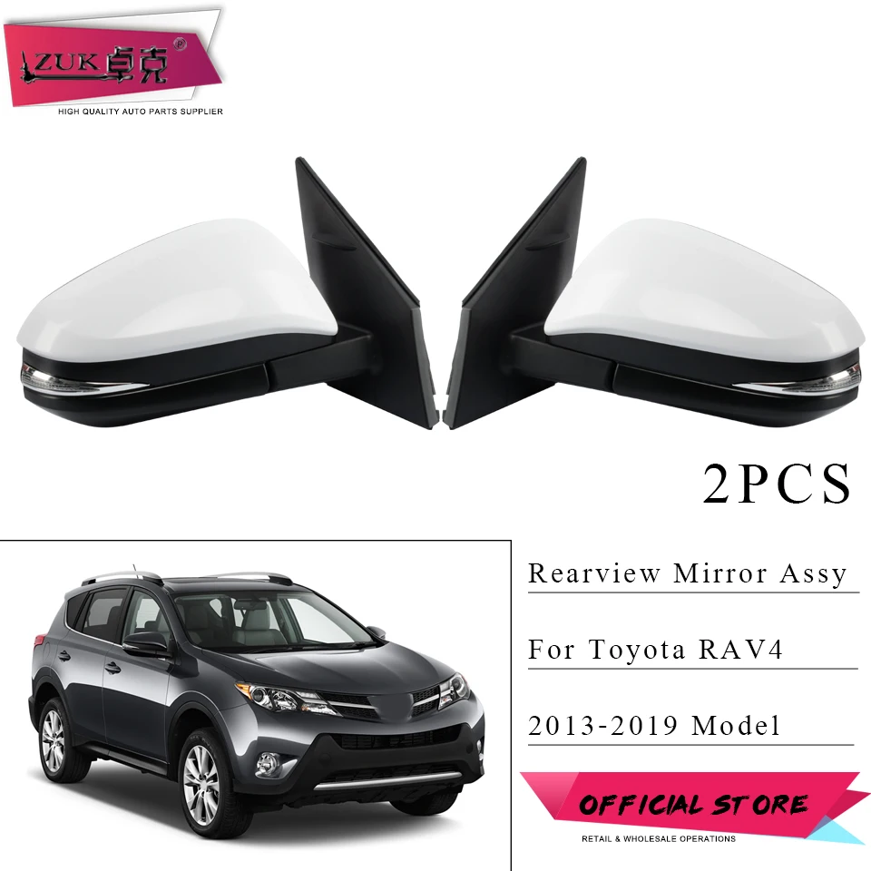 ZUK 2PCS For Toyota RAV4 2013-2019 Exterior Rearview Side Mirror 5-PINS With LED Light 9-PINS With Heating Electric Folding