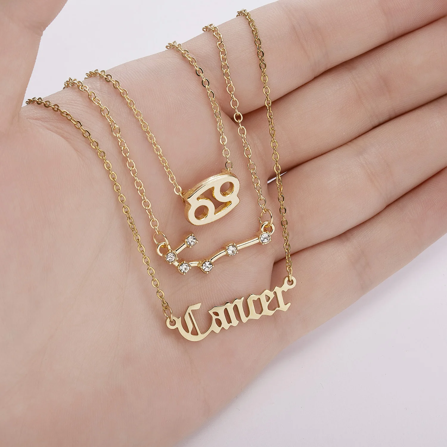 3Pcs/Set 12 Horoscope Pendant Necklace For Women Zodiac Sign Gold Color Cancer Leo Scorpio Constellation Necklace Jewelry