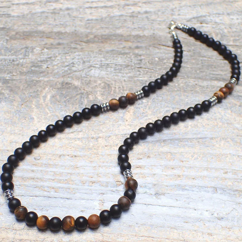 Mens Tribal Necklace, Mens Surf Necklace, Mens Boho Necklace Mens Necklace, Tiger\'s Eye Black Onyx Mens Necklace