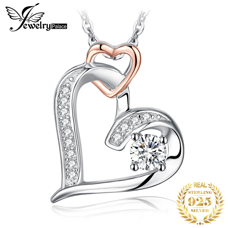 

Jewelry Palace Heart Love Rose Gold 925 Sterling Silver Simulated Diamond Pendant Necklace for Women Fashion Jewelry No Chain