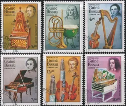 6Pcs/Set Guinea-Bissau Post Stamps 1985 Famous Musicians Performing Instruments  Marked Postage Stamps for Collecting