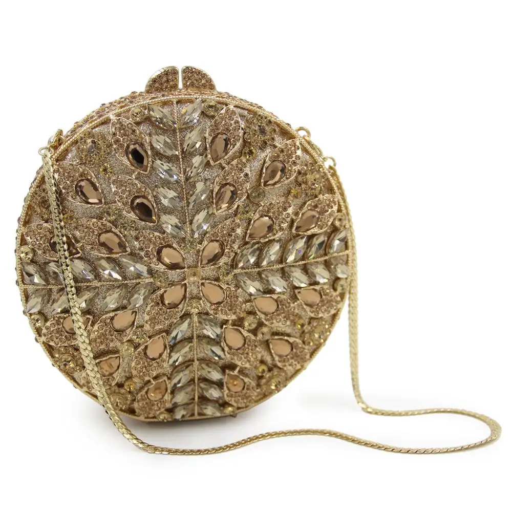 

XIYUAN Latest Luxury deep gold Full Diamond Crystal Purse Rhinestones Women's Pouch Evening Bags Bridal Shoulder Bag Chain bag