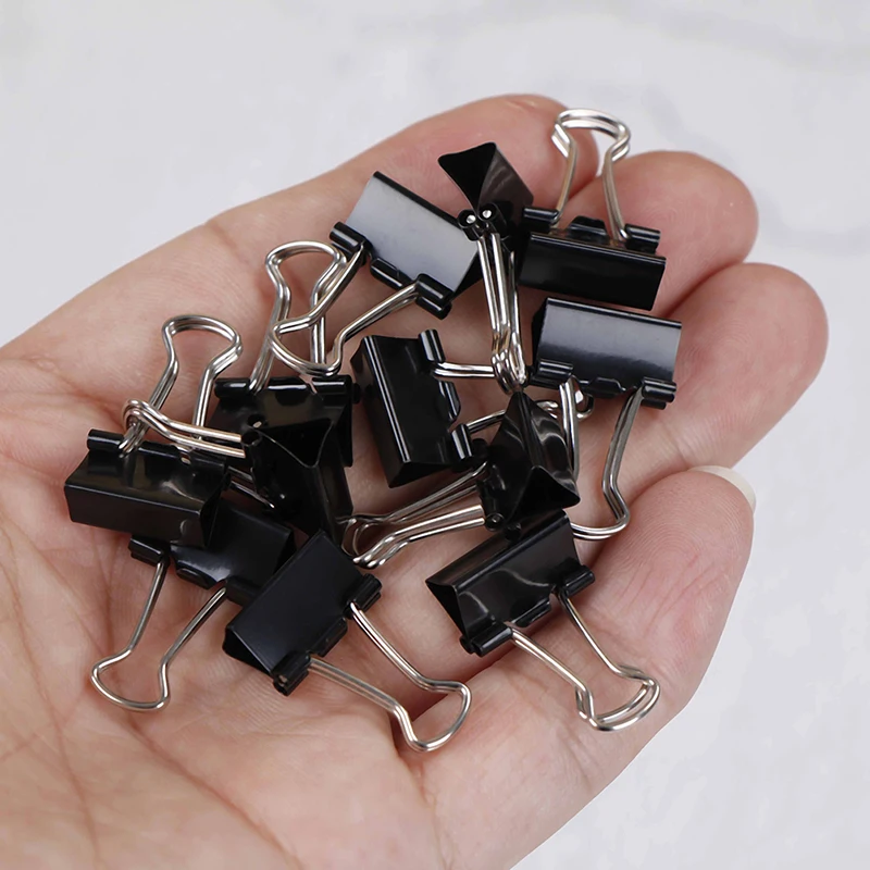 12pcs 15mm Metal Binder Clips Notes File Letter Paper Clip Photo Binding Stationery Binder Clips Office Binding Supplies