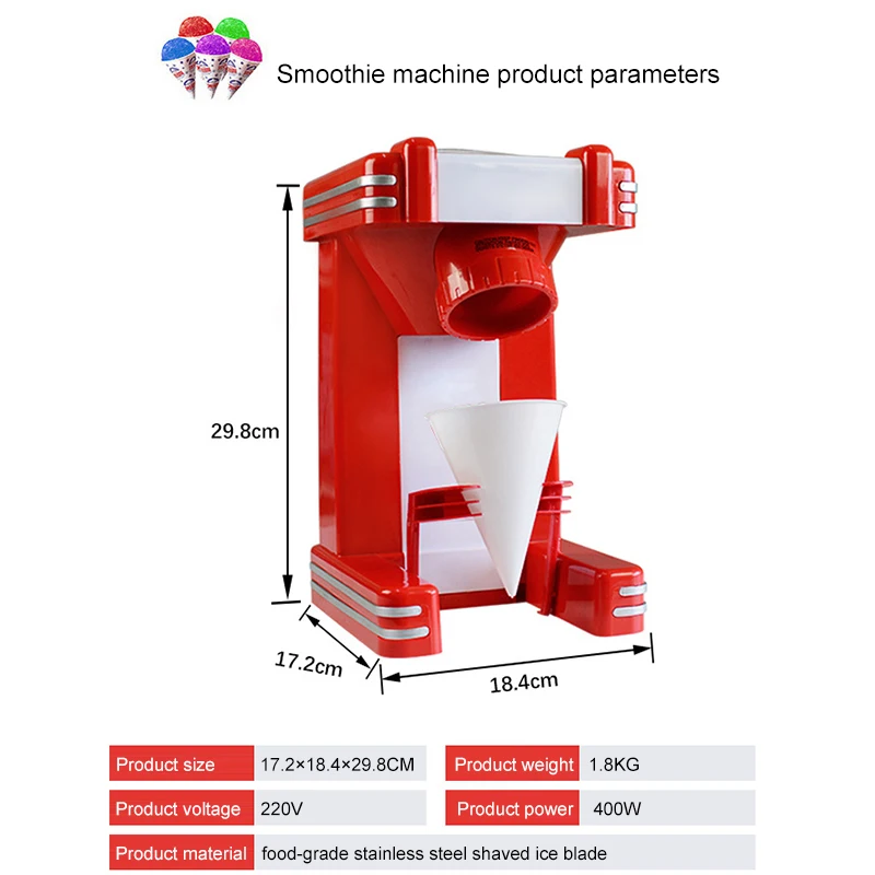 Electric Ice Crusher Shredding Snow Cone Drink Slushy Maker Automatic Smoothies Shaver Breaking Block Shaving Machine Grinder EU