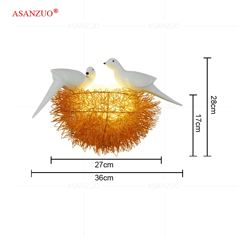 Imagem -06 - Ouro e Prata Bird Nest Wall Lamps Fio de Alumínio Children Room Dining And Living Room 3d Bird Art Light Fixture Novidade 3d Bird Art