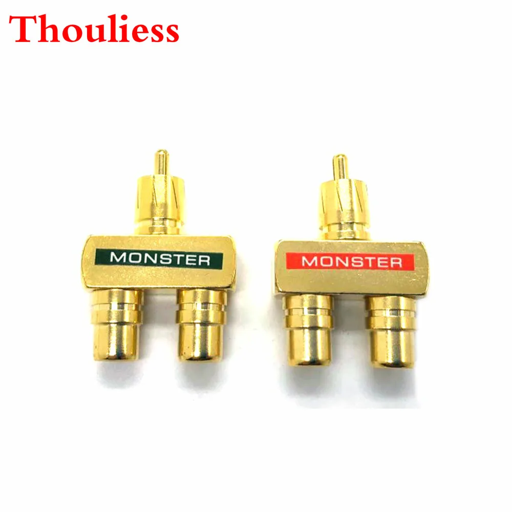 Thouliess Free shipping  2Pcs Gold Plated  RCA Adapter RCA Audio Video Splitter Plug 1 Male to 2 Female RCA 3 Way Connector