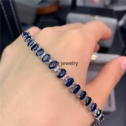 2021 New Arrival High Quality Luxury Jewelry 925 Sterling Silver Oval Cut Blue Sapphire Natural Gemstones Women Bracelet Gift