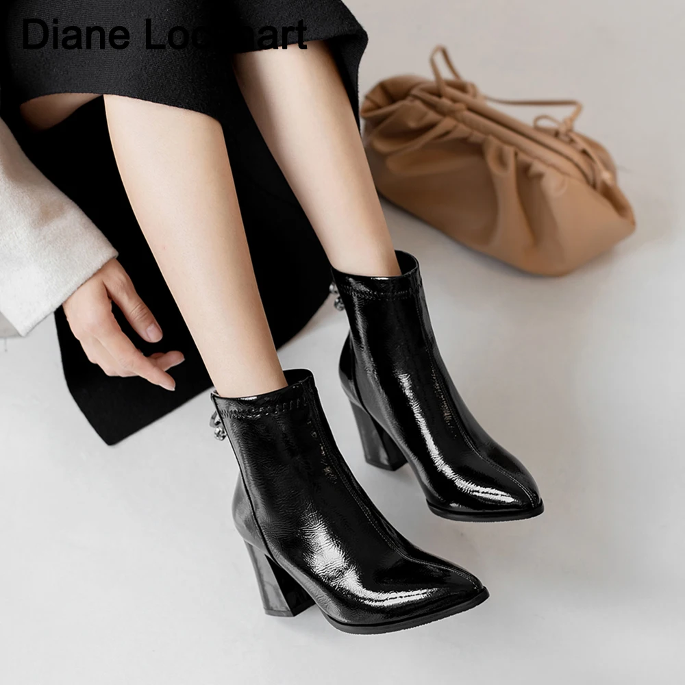 2024 Classic Chelsea boots Woman pointed toe high heels winter white boots Women\'s Ankle boots spring wedgie botines mujer 33 32