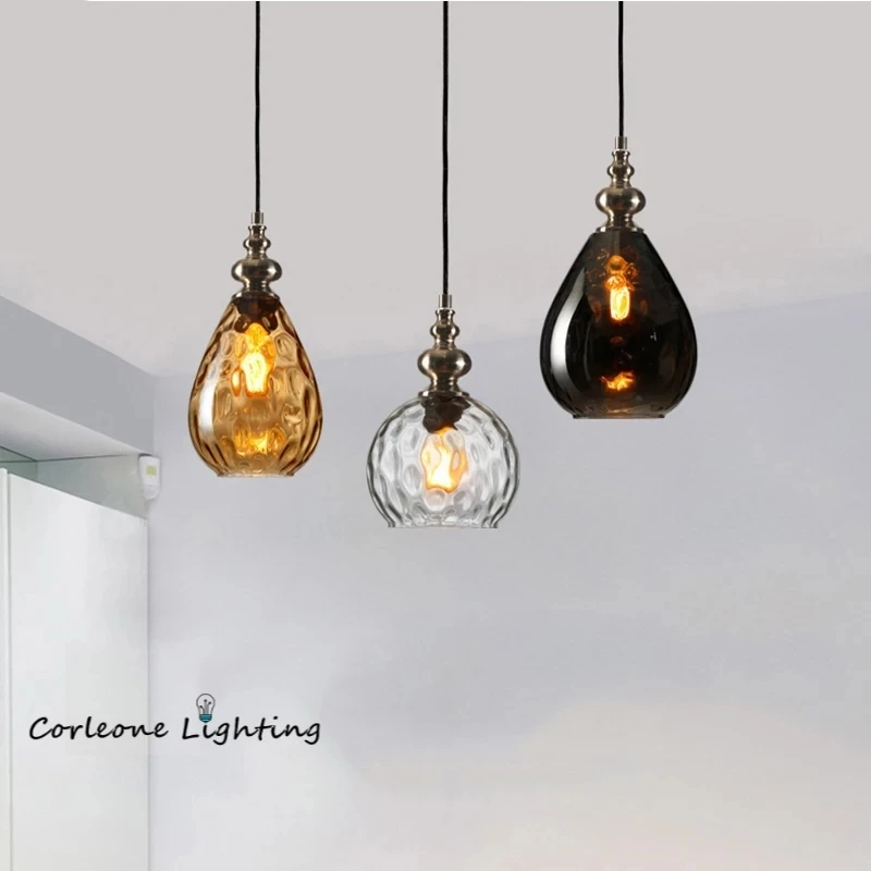 Nordic Glass Pendant Lights Water Drop Loft Pendant Chandelier Dining Room Kitchen Hang Lamp LED Decor Indoor Lighting Fixtures