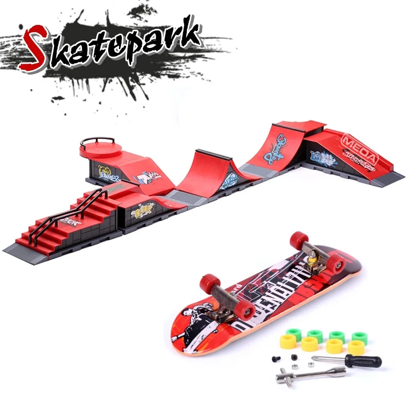 Mini 6 In 1 Finger Skateboards Skate Park Ramp Parts For Tech Deck Scene Venue Combination Set For Kids Children Indoor Home Toy