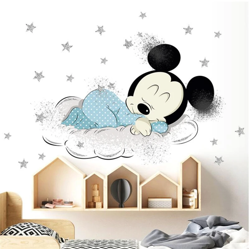 Cartoon Disney Mickey Minnie wall sticker for kids  room living room bedroom wall PVC decoration Movie Poster  Door sticker