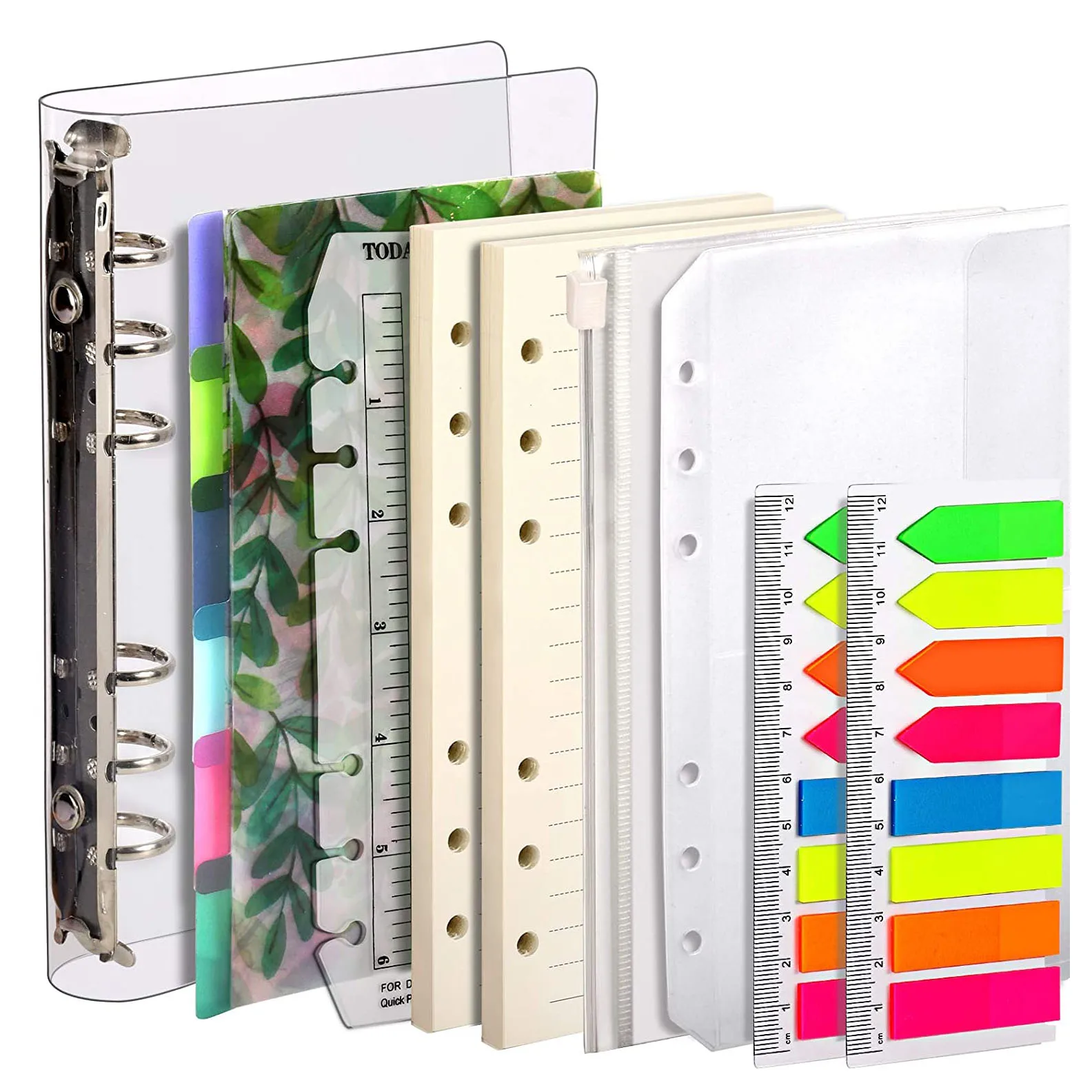 A6 Binder Budget Notebook Refills Set with Page Dividers,Lined Paper Refills, A6 Zipper Binder Pockets,Index Note Tabs & Ruler