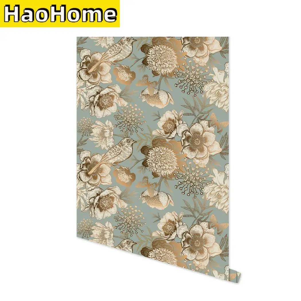 Birds Tree Flower Self-Adhesive Wallpaper Floral Vintage Peel and Stick Removable Wallpaper Wall Stickers for Wall Home Decor