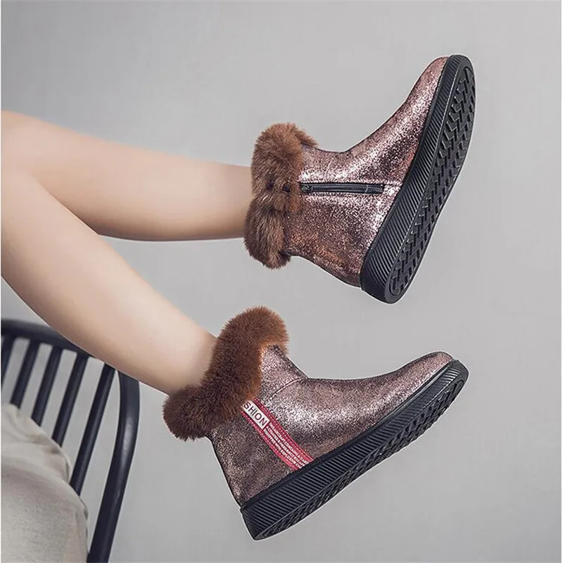 2024 Winter New Snow Boots Women Warm Sequins Fashion Women Boots Round Toe Comfortable Rubber Soles Women Shoes Gold Silver