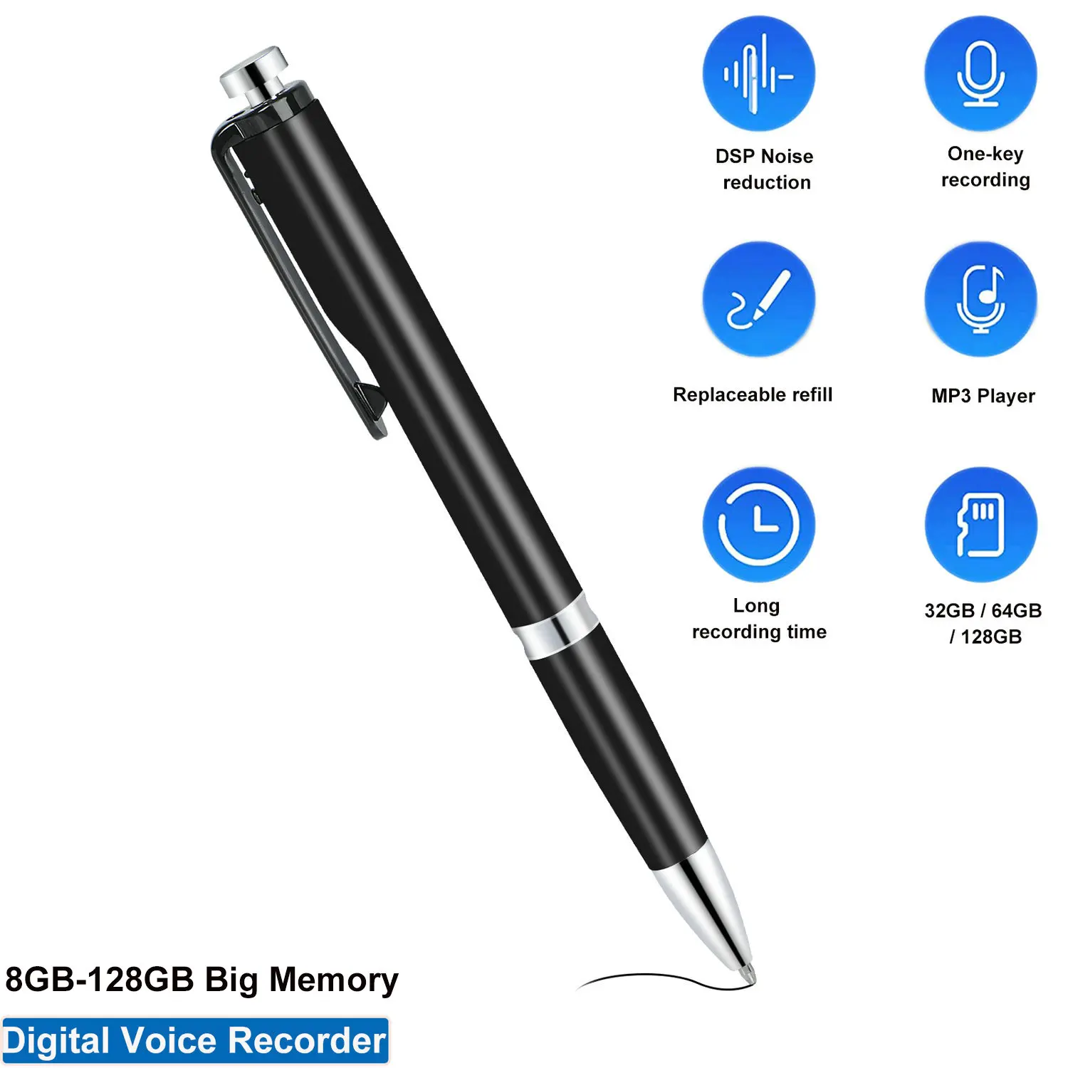 V51 Professional Recording Pen 32GB 64G Portable Voice Recorder Dictaphone Digital MP3 Player Sound Record Device Audio Recorder