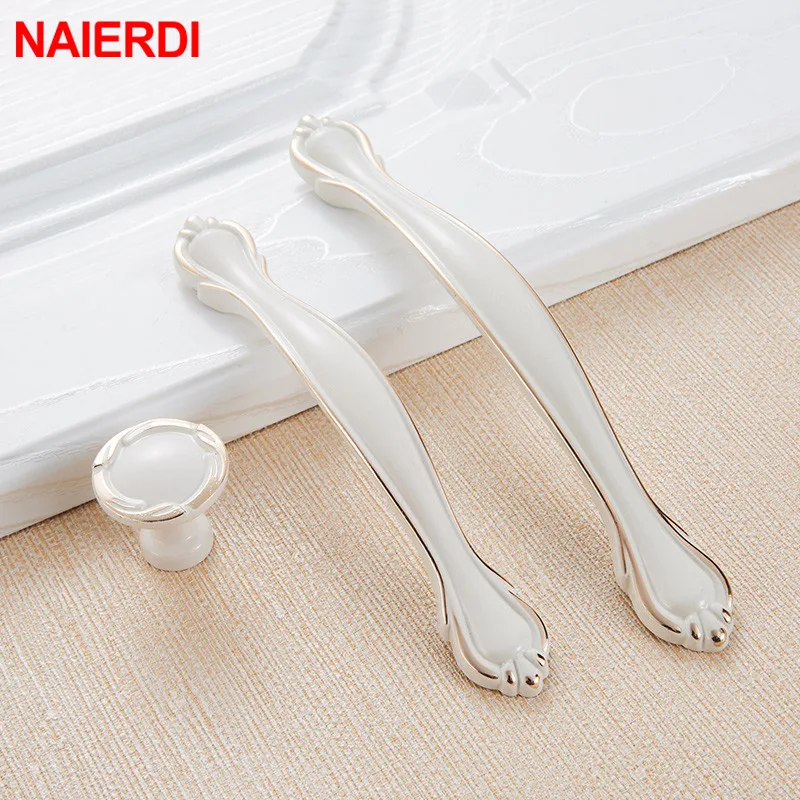 NAIERDI Zinc Aolly Ivory White Cabinet Handles Kitchen Cupboard Door Pulls Drawer Knobs European Fashion Furniture Handle