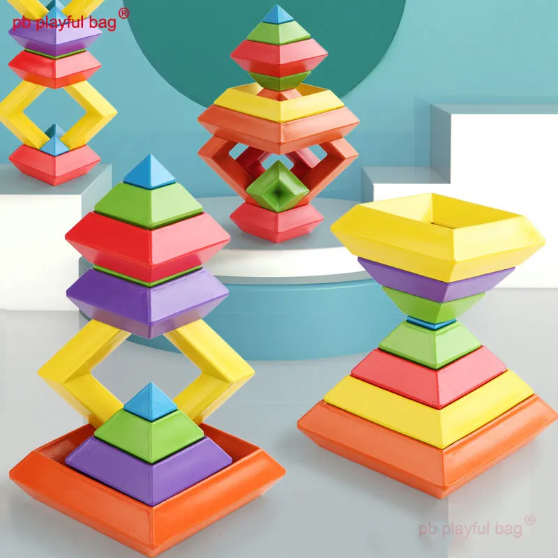 PB-Juego de bloques de construcción de madera con forma de pirámide para niños, juguete infantil de construcción con diseño de pirámide de diamantes, regalo creativo, modelo UG108