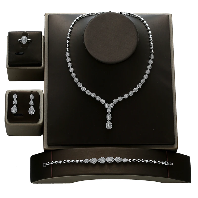 Jewelry Sets HADIYANA Simple Waterdrop Temperament Women Wedding Necklace Earrings Ring And Bracelet Set CN150 Conjunto de joyas - Image 2