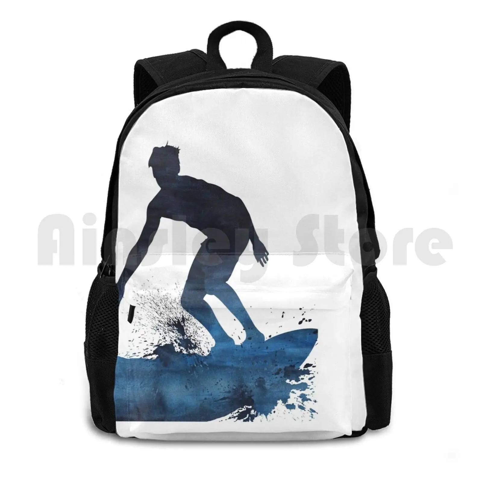 

Male Surfer Silhouette Watercolor Outdoor Hiking Backpack Riding Climbing Sports Bag Surfing Surfer Dude Teen Boy Surf