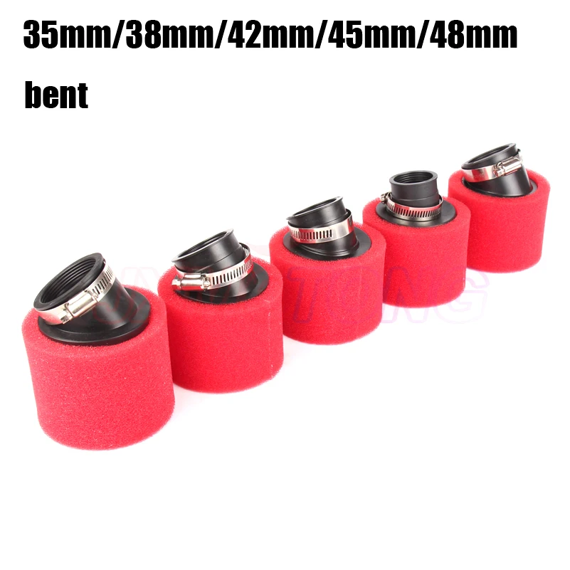 red bent Neck Foam Air Filter 35mm 38mm 42mm 45mm 48mm Sponge Cleaner Moped Scooter CG125 150cc Dirt Pit Bike Motorcycle