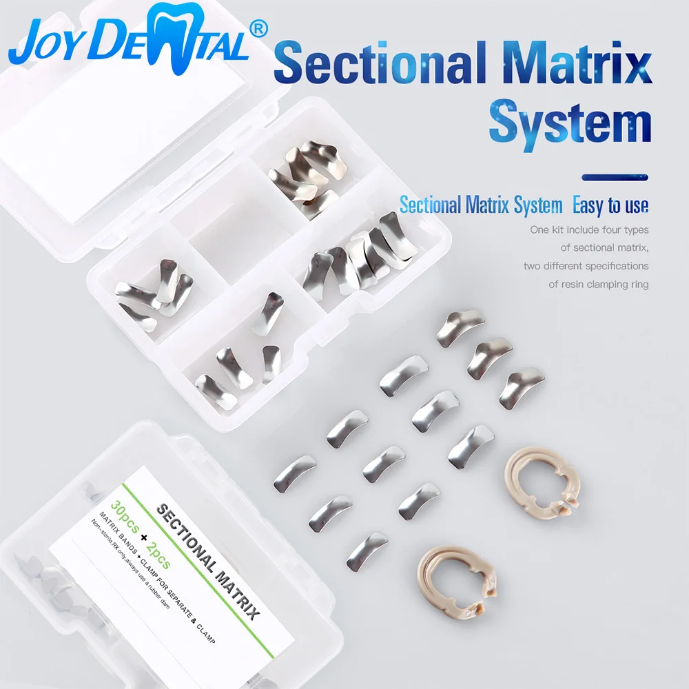 

Dental Sectional Contoured Metal Matrices Bands Matrix Refill 30pcs Per Box with Resin Clamping and Separating Ring