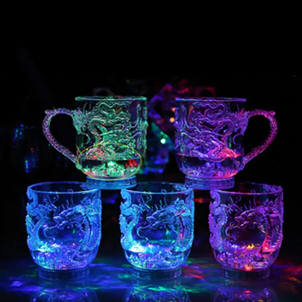 LED Flash Magic Color Changing Dragon Cup Water Activated Light-Up Beer Coffee Milk Tea Wine Whisky Bar Mug Travel Gift Taza 1pc