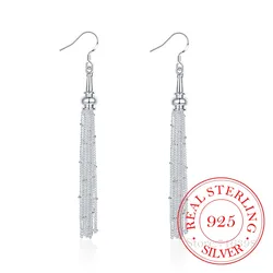 New Arrival Korean 925 Sterling Silver Vintage Long Tassel Dangle Earrings For Women 2023 Engagement Wedding Party Jewelry Gift