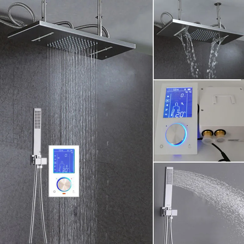 

Digital Display Shower Set Intelligent Thermostatic Shower System Mixing Valve Rectangle 55*23cm Shower Head Rainfall Waterfall