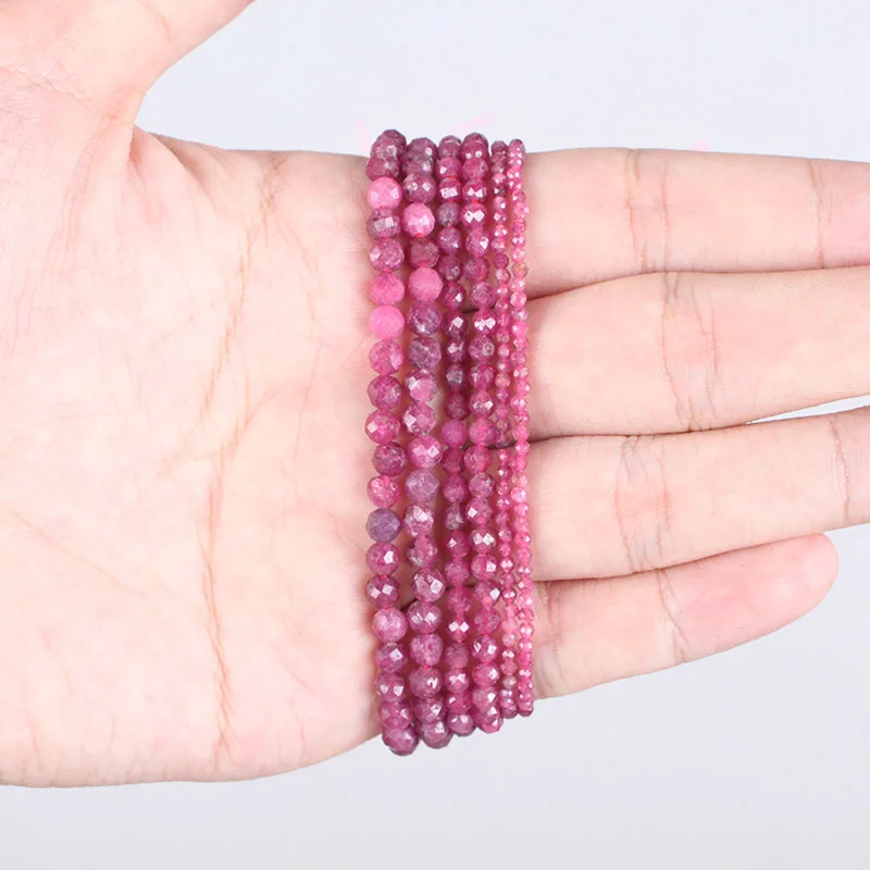 100% Natural Stone Beads Small Faceted Red Ruby Loose Beads 2 3 4mm Gemstone For Bracelet Necklace Jewelry Earrings Making